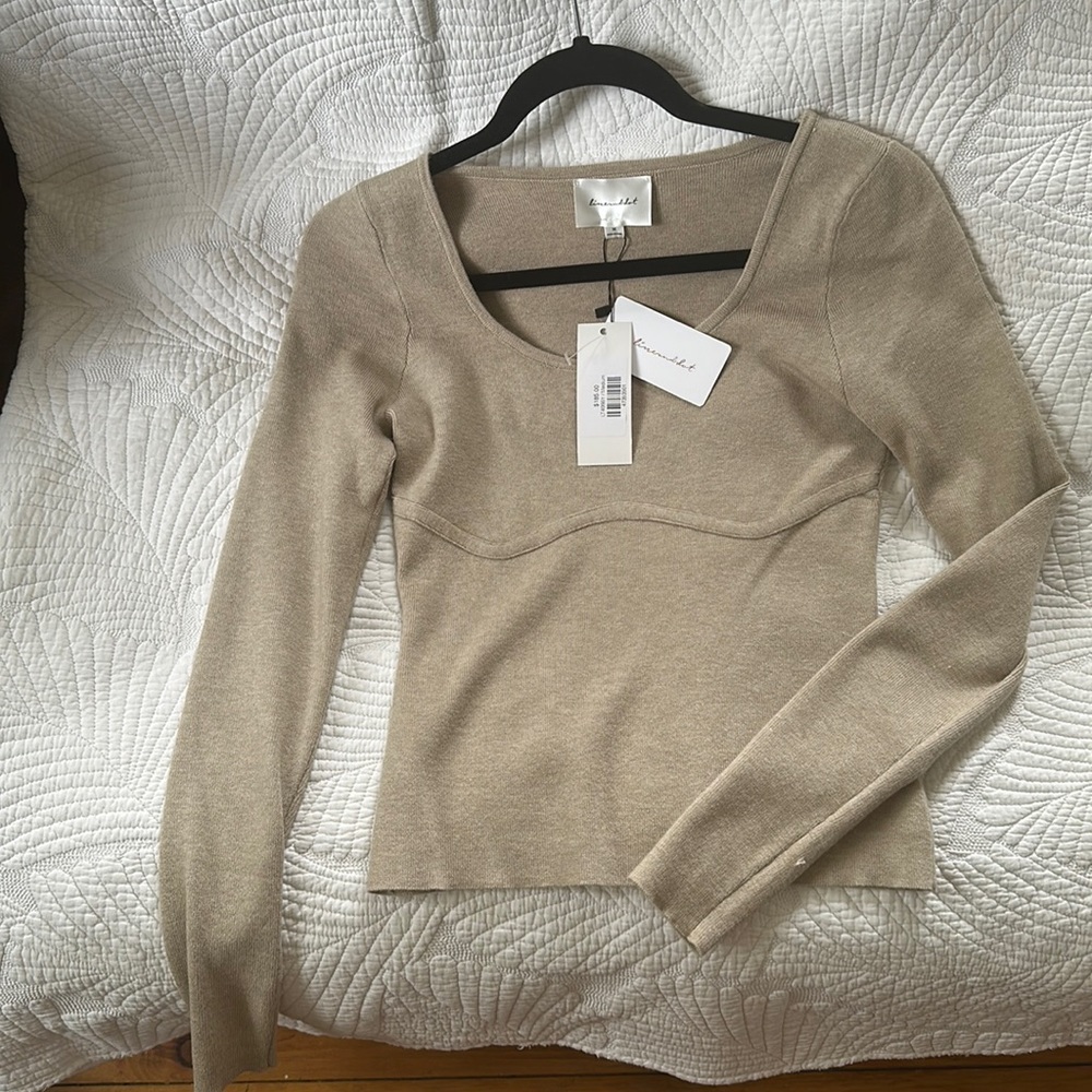 Fine knit sweater in oatmeal. Perfect for fall.